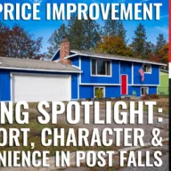 Listing spotlight graphic showing the exterior of 1609 N Bill St in Post Falls with “Listing Spotlight: Comfort, Character & Convenience in Post Falls” text, The Agency Coeur d’Alene branding, and an agent portrait.